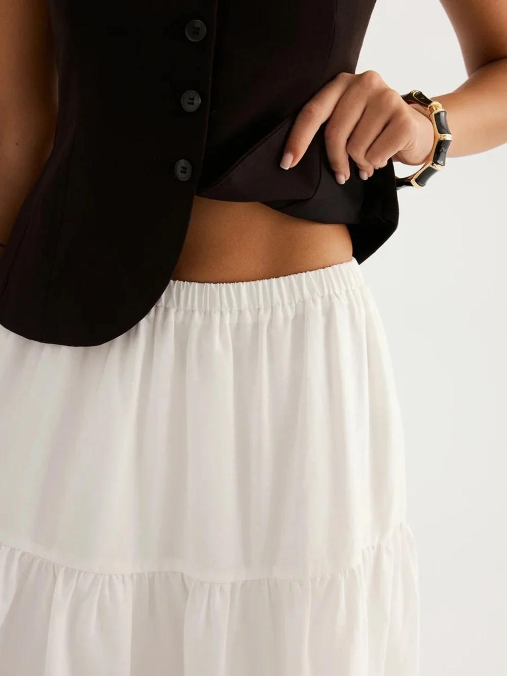 Commense Tencel Blend Tiered Maxi Skirt